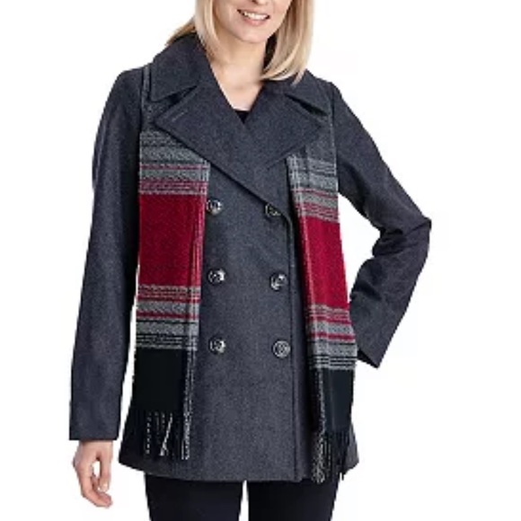 Guess size M charcoal gray wool blend double breasted mid length lined Pea Coat - Picture 1 of 16